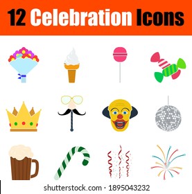 Celebration Icon Set. Flat Design. Fully editable vector illustration. Text expanded.