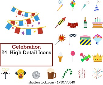 Celebration Icon Set. Flat Design. Fully editable vector illustration. Text expanded.