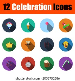 Celebration Icon Set. Flat Design With Long Shadow. Vector illustration.