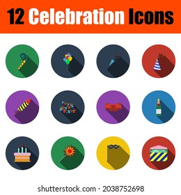 Celebration Icon Set. Flat Design With Long Shadow. Vector illustration.