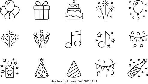celebration icon set, party line editable icons