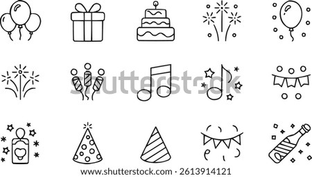 celebration icon set, party line editable icons