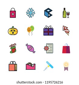 celebration icon set. vector set about wrapper, gift, zooming and firework icons set.