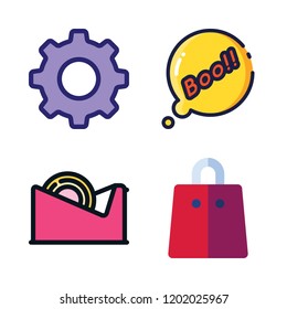 celebration icon set. vector set about shopping bag, wrapper, boo and settings icons set.