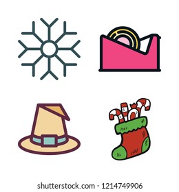 celebration icon set. vector set about christmas sock, witch, snowflake and wrapper icons set.