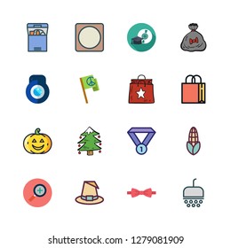celebration icon set. vector set about bow tie, witch, box and lens icons set.