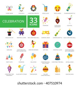 celebration Icon set. Vector flat design. Icon for presentation, training, marketing, design, web. Can be used for creative template, logo, sign, craft. Isolated on white background.