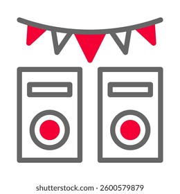 Celebration Icon with Speakers and Bunting Banner