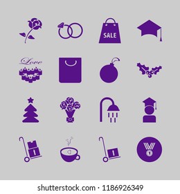 celebration icon. celebration vector icons set handcart, rose bouquet, holly berry and coffee cup heart