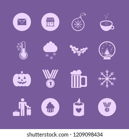 celebration icon. celebration vector icons set guest, medal, snow globe icon flat design and holly berry