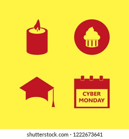 celebration icon. celebration vector icons set cyber monday caledar, graduation hat, cupcake and candle