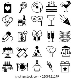 Juego de vectores de icono de celebración. colección de signos de ilustración de vacaciones. Símbolo de fiesta. logotipo del evento.