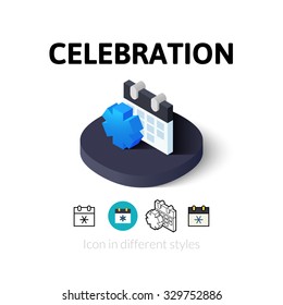 Celebration icon, vector symbol in flat, outline and isometric style
