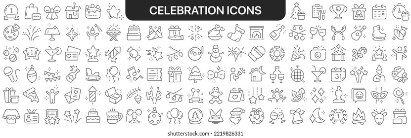 Celebration icons collection in black. Icons big set for design. Vector linear icons