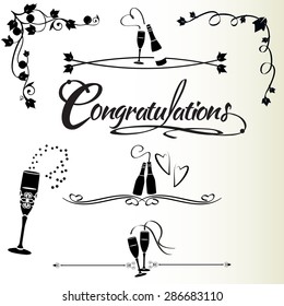 Celebration icons with congratulations text. Can be used as dividers. Party icons.