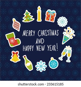 Celebration Icons. Cute frame with christmas symbols and place for your text