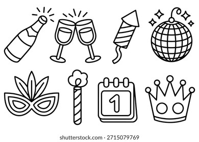 Iconos de celebración objetos festivos botella de champán