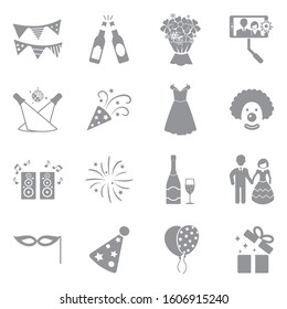 Celebration Icons. Gray Flat Design. Vector Illustration.