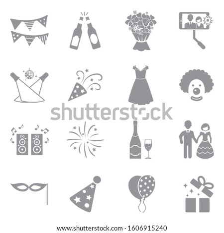 Celebration Icons. Gray Flat Design. Vector Illustration.