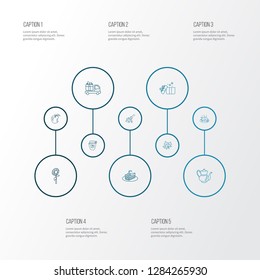 Celebration icons line style set with apple, gift delivery, sunflower and other dessert elements. Isolated vector illustration celebration icons.