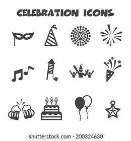 celebration icons, mono vector symbols