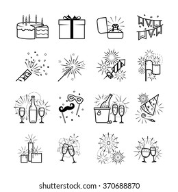 Celebration icons and party icons. Vector black party icons on white background