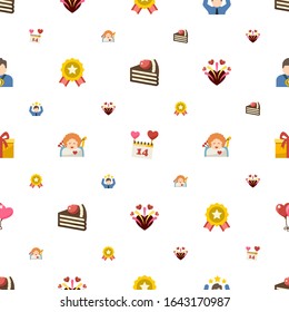 celebration icons pattern seamless. Included editable flat dessert, Valentines Day, achievement, cupid angel, firework, gift, balloons icons. celebration icons for web and mobile.