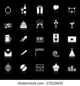 Celebration icons with reflect on black background, stock vector