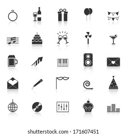 Celebration icons with reflect on white background, stock vector