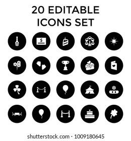 Celebration icons. set of 20 editable filled celebration icons such as fence, baloon, clover, trophy, snowflake, carousel. best quality celebration elements in trendy style.