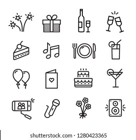 Celebration icons set, can be used to illustrate topics like parties, birthday celebration, family events