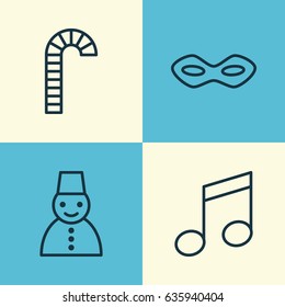 Celebration Icons Set. Collection Of Carnival Face, Crotchets, Snow Person And Other Elements. Also Includes Symbols Such As Mask, Carnival, Man.