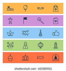 Celebration Icons Set. Collection Of Magic Sphere, Decorative Flags, Fishing And Other Elements. Also Includes Symbols Such As Celebration, Festive, Traditional.