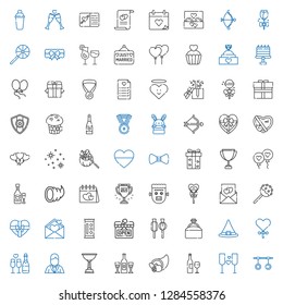 celebration icons set. Collection of celebration with rings, wine, wine bottle, cornucopia, champagne, trophy, groom, lollipop, witch hat. Editable and scalable celebration icons.