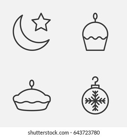 Celebration Icons Set. Collection Of Tree Toy, Flan, Crescent And Other Elements. Also Includes Symbols Such As Star, Pie, Toy.