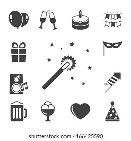 Celebration icons set, contrast flat isolated vector illustration