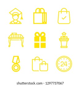 celebration icons set with shopping bag, adornment and medal vector set