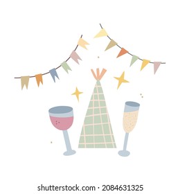 celebration illustration with cheers grasses wine and champagne