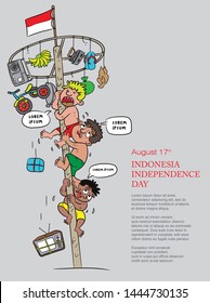 celebration indonesia independence day, the greasy pole game cartoon illustration