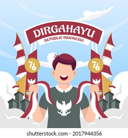 Celebration of Indonesia independence day on August 17 (Dirgahayu republik indonesia). indonesian national flags. Vector Illustration