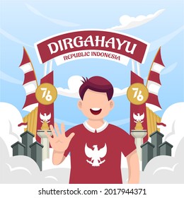 Celebration of Indonesia independence day on August 17 (Dirgahayu republik indonesia). indonesian national flags. Vector Illustration