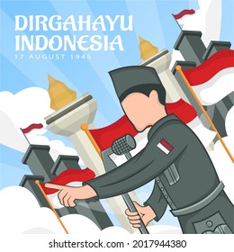 Celebration of Indonesia independence day on August 17 (Dirgahayu republik indonesia). indonesian national flags. Vector Illustration