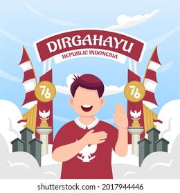 Celebration of Indonesia independence day on August 17 (Dirgahayu republik indonesia). indonesian national flags. Vector Illustration