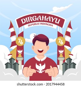 Celebration of Indonesia independence day on August 17 (Dirgahayu republik indonesia). indonesian national flags. Vector Illustration