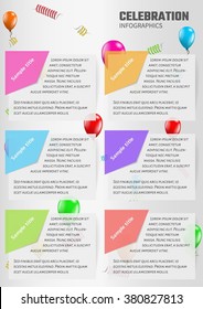 celebration infographics with balloons and sampletext, vector