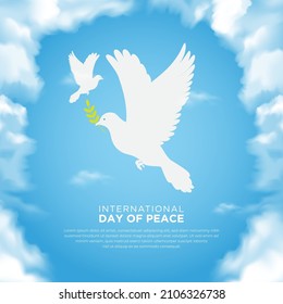 Celebration International Day of Peace Design with realistic cloud and pigeons. Peace Day Design vector illustration