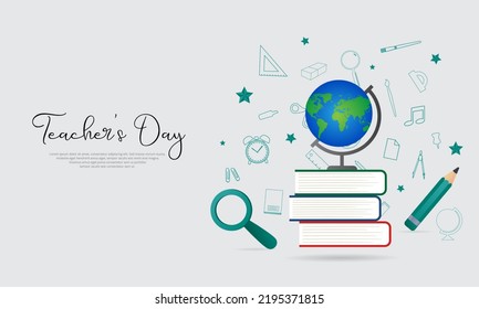 Celebration International Teacher's Day design with stationary elements vector 