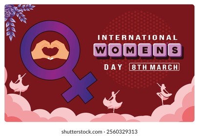 Celebration of International Women's Day with symbols of femininity. A celebration that supports empowerment and gender equality. Women's History Month concept. Flat vector illustration.