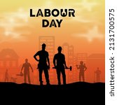Celebration International Workers Day with sunset background. Happy Labour Day background with silhouette of workers.
