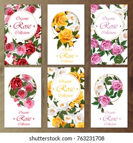 celebration or invitation postcard set with roses. floral collection. wedding or valentine card design